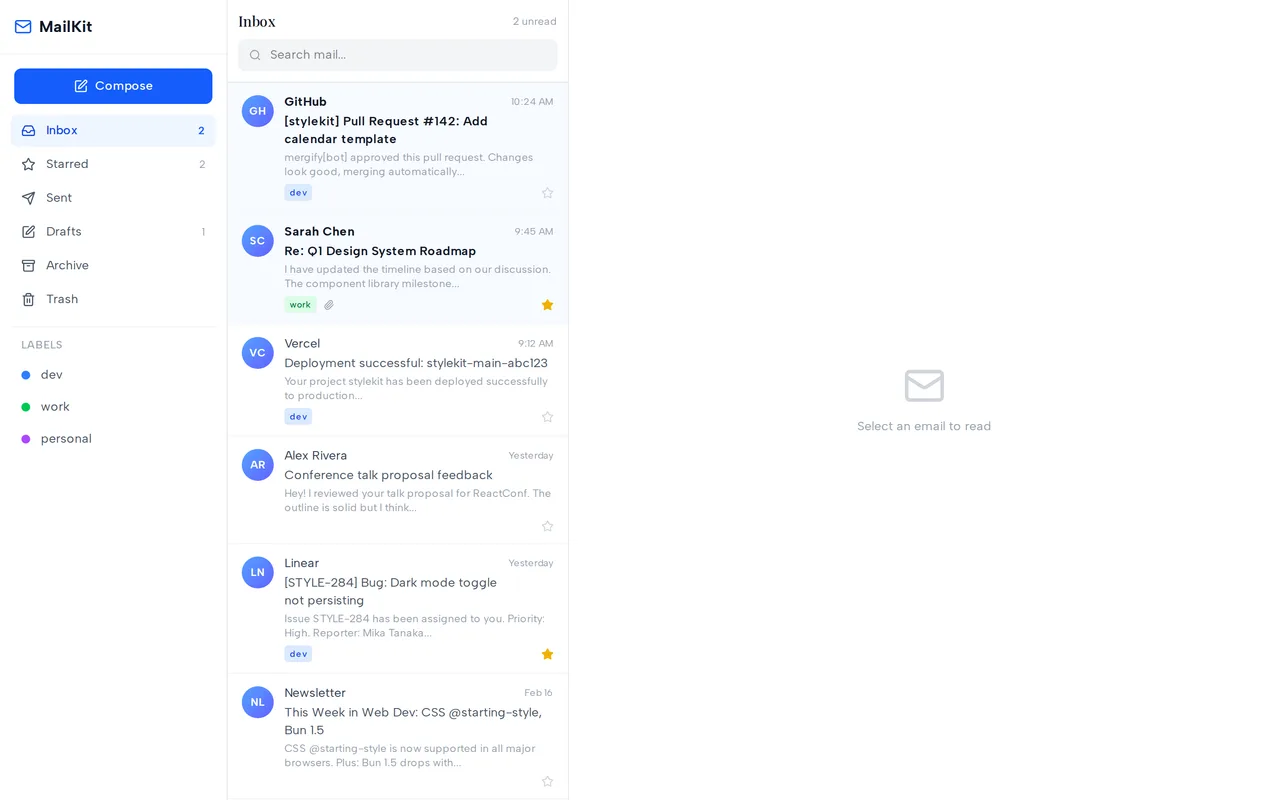 Email Inbox preview